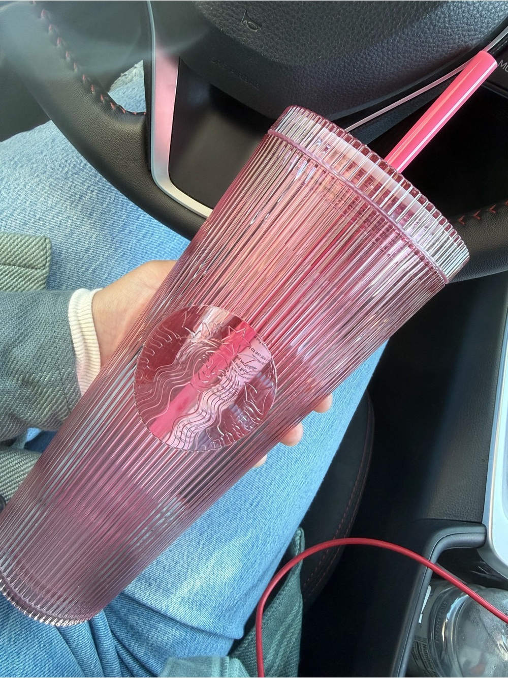 Starbucks Pink Ribbed Tumbler with Matching Straw